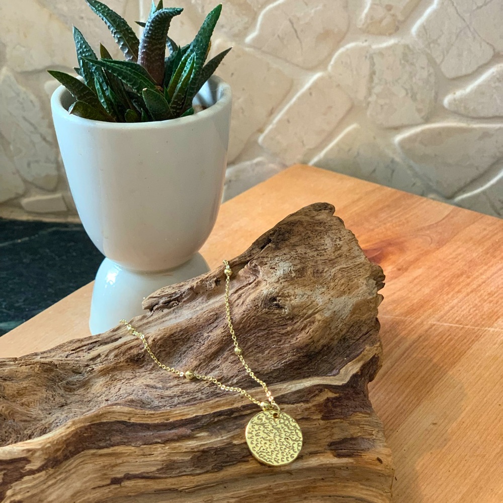 NECKLACE  | Gold Tone Hammered Disc